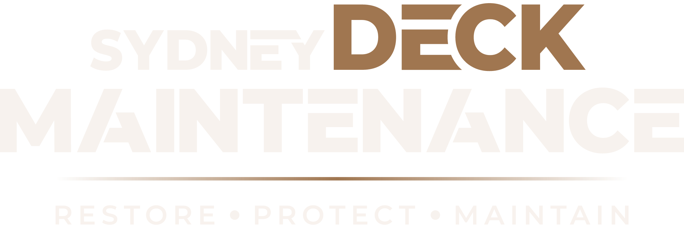 Sydney Deck Maintenance logo - Restore, Protect, Maintain (White)