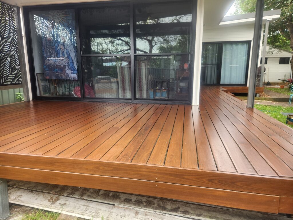 Modern outdoor timber deck with a polished finish
